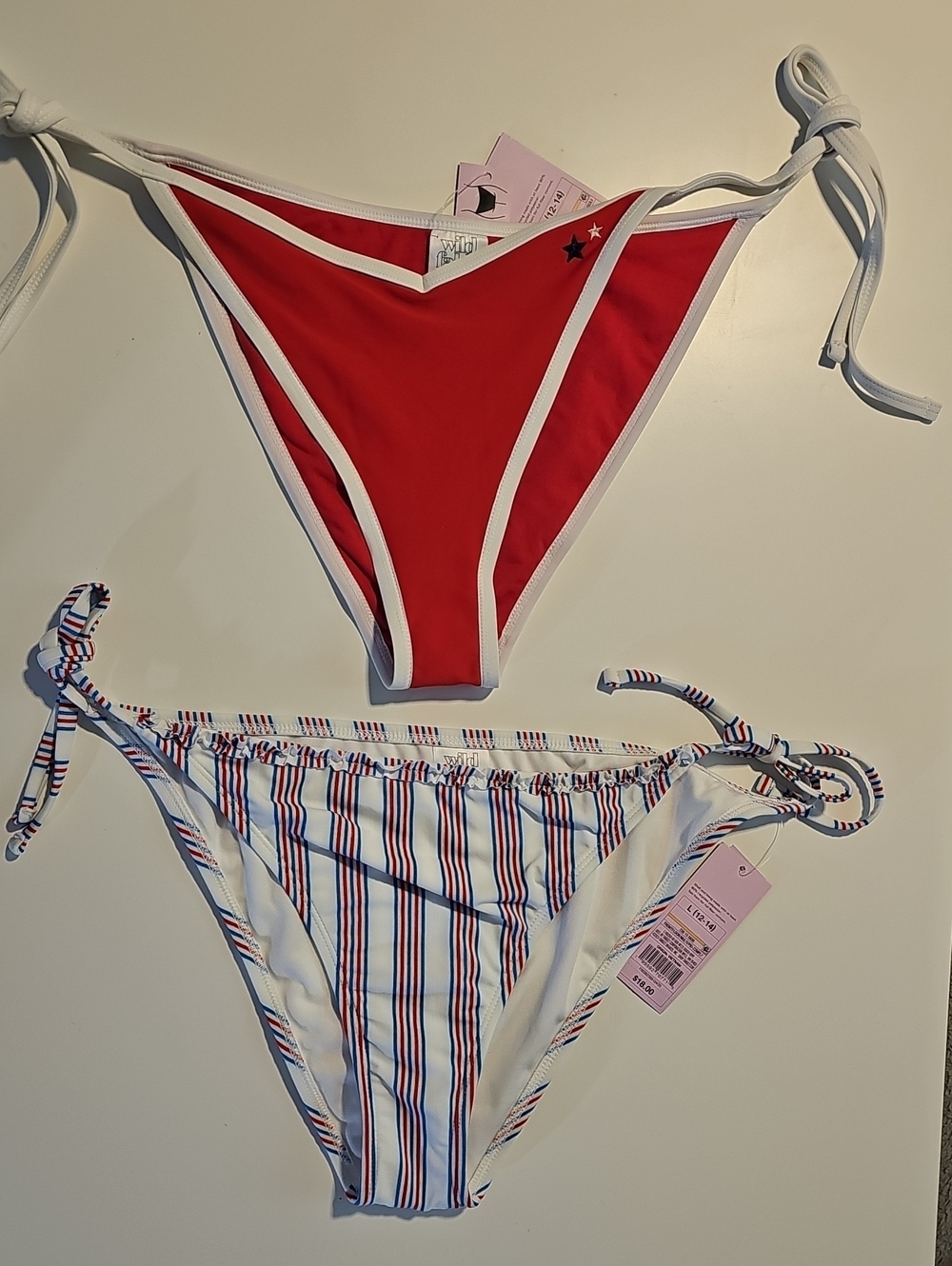 Wild Fable Women's L SET OF 2 Patriotic R/W/B Side-tie Bikini Bottoms